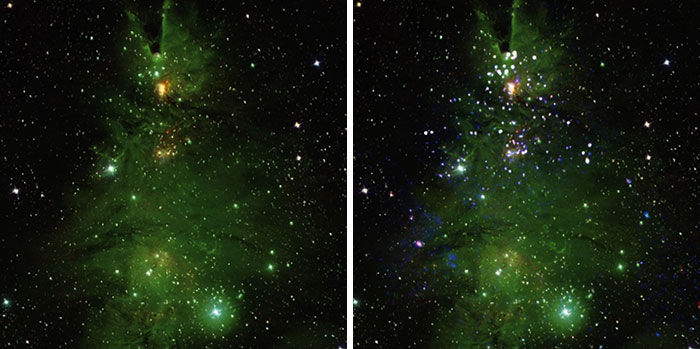 NASA Finds Cluster Of Young Stars That Looks Exactly Like A “Cosmic Christmas Tree” NASA Finds Cluster Of Young Stars That Looks Exactly Like A “Cosmic Christmas Tree”