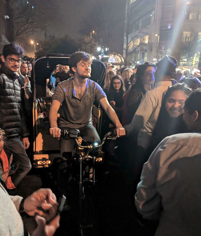 This Biker Cab Stuck In A Crowd On New Year's Eve