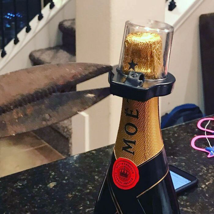 The Grocery Store Forgot To Take The Security Top Off Of Our Champagne
