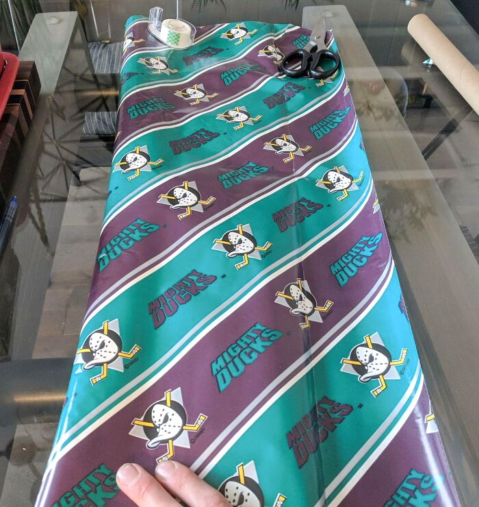 This Mighty Ducks Wrapping Paper From 1993 I Found In A Hand-Me-Down Box Of Christmas Stuff