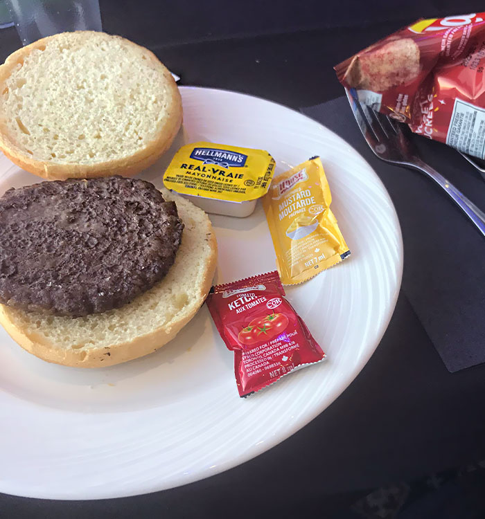 20$ por una hamburguesa en un crucero y esto es lo que me dan