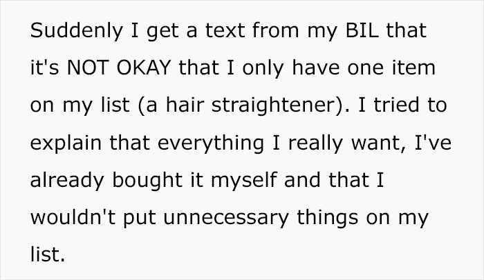 Woman Is Tired Of BIL Policing Secret Santa Exchange, Decides To 'Technically' Follow His Rules Woman Is Tired Of BIL Policing Secret Santa Exchange, Decides To 'Technically' Follow His Rules