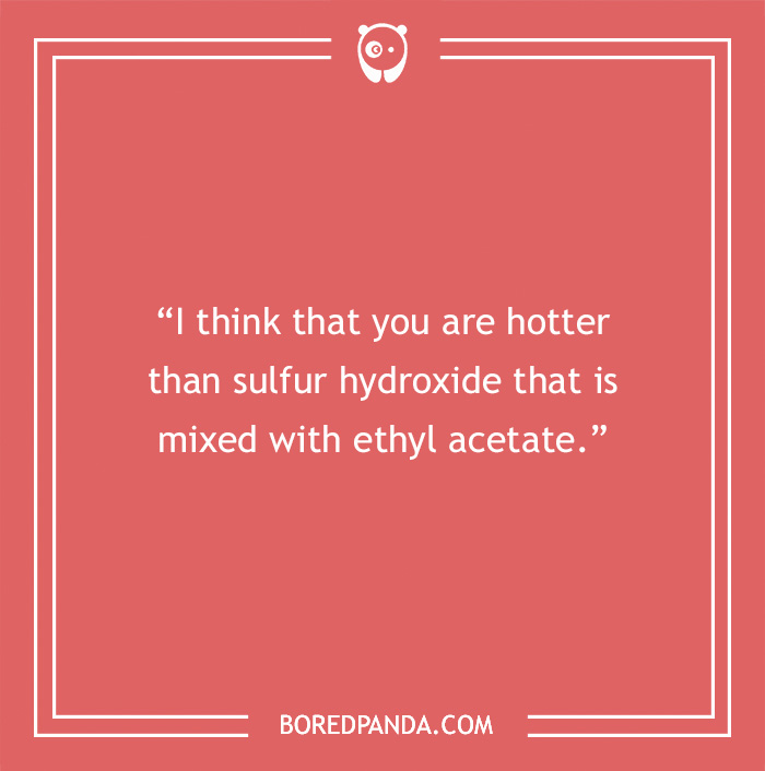 Science pick-up line on a red background with a witty chemistry reference.