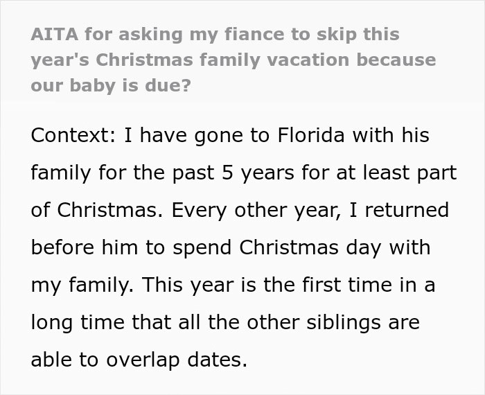 Heavily Pregnant Woman Wonders If She's A Jerk For Asking Her Fiancé To Spend Christmas With Her