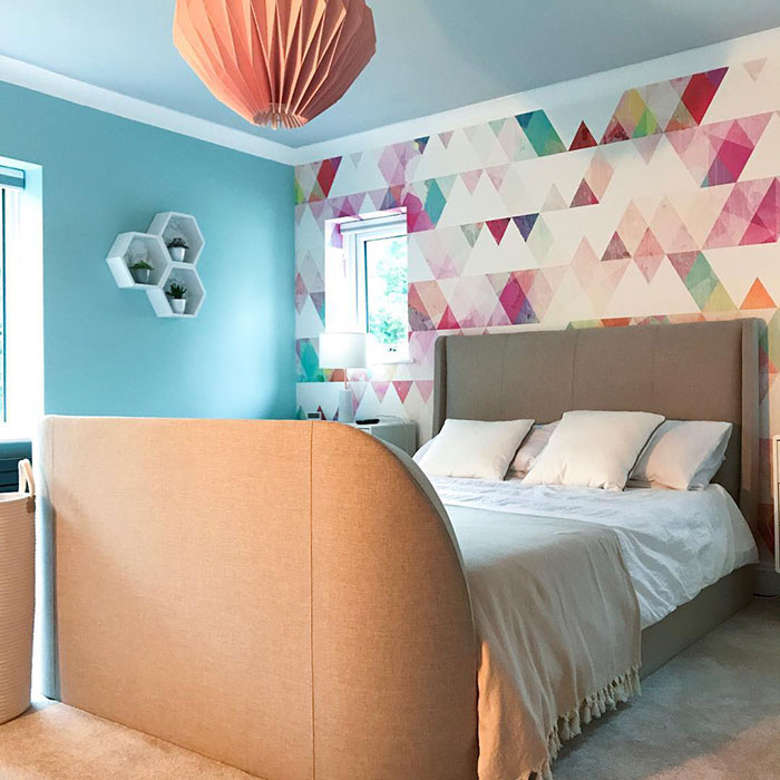 Triangle wall painting design for bedroom.