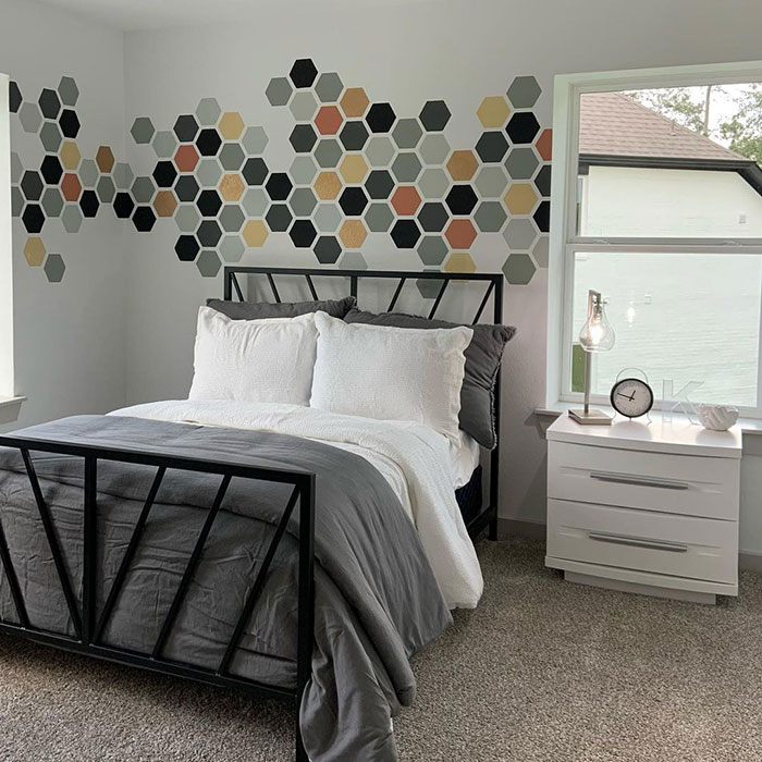 Honeycomb style bedroom wall.