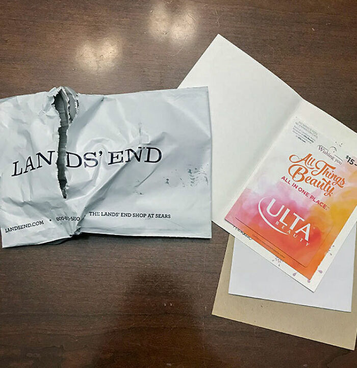 My Sister Lost Her Christmas Present. It Must Have Been In The Bag We Returned To Lands' End Because Two Weeks Later, We Got A Package From Them With The Lost Letter And A Gift Card