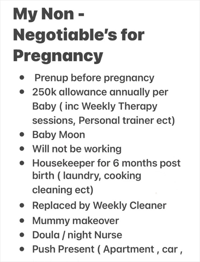 “Women Like This Shouldn’t Be Mothers”: Woman’s List Of Pregnancy Non-Negotiables Goes Viral