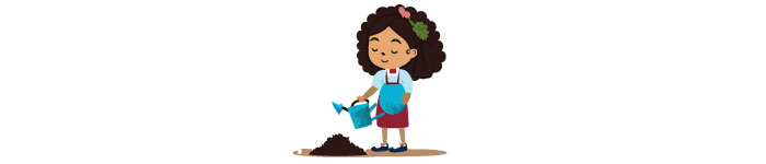Illustration of woman watering soil