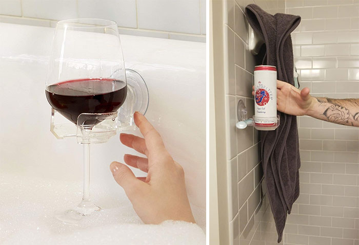 Turn Bath Time Into Happy Hour With This Portable Suction Cupholder — It Holds Everything From Beer Cans To Wine Glasses!