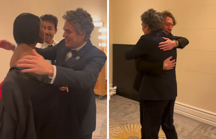 In a video shared by the official Instagram pages of CBS and the Golden Globes, Mark Ruffalo was filmed hugging Jeremy Allen White, as Ramy Youssef had just embraced Ayo Edebiri. In the video, Mark was also filmed greeting Ayo and Edwin Lee Gibson. A lot of “I love yous” cold be heard from the sweet behind the scene moment.