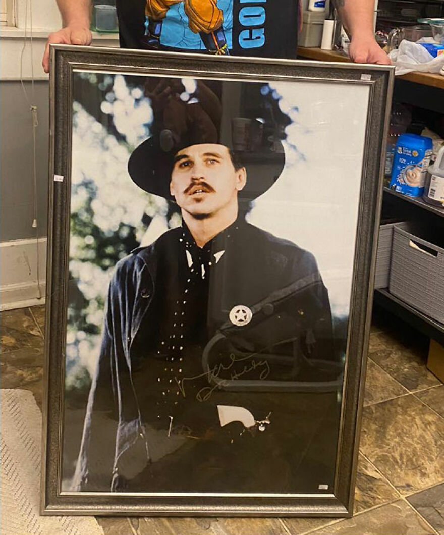 The Gods Of Thrift Shined Down On Us Yesterday And Gave My Husband An Authenticated Autographed Framed Poster Of Val Kilmer As Doc Holiday From The Movie Tombstone For $19.98 🤯😱☠️ Salvation Army Thrift Store, Kansas