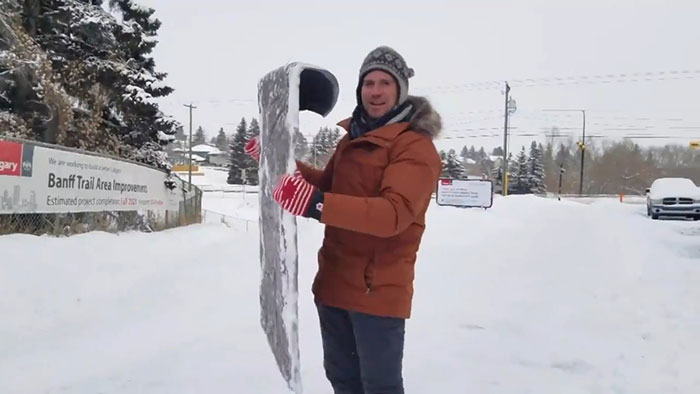 It's Cold Enough In Calgary Today That I Used A Frozen Towel As A Toboggan