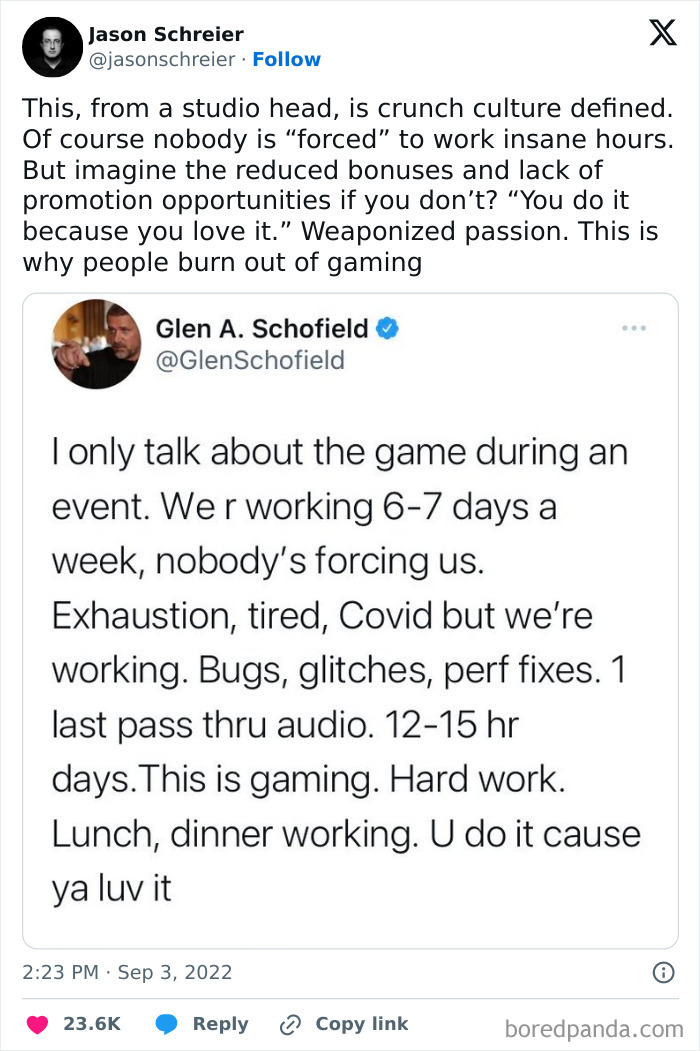 CEO Of Game Studio Bragging About Developers Working 6-7 Days A Week, 12-15 Hours A Day To Release A Game