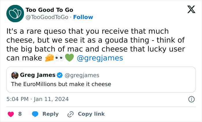 Man Goes Viral For Getting 36 Cheeses From Food Waste App, It Gets Even Better When Company Responds Man Goes Viral For Getting 36 Cheeses From Food Waste App, It Gets Even Better When Company Responds