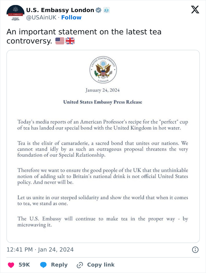US Scientist Outrages The British With Advice About Tea, American Embassy Stirs The Pot Even More US Scientist Outrages The British With Advice About Tea, American Embassy Stirs The Pot Even More