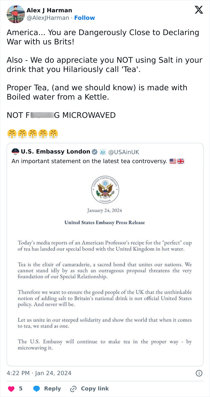 US Scientist Outrages The British With Advice About Tea, American Embassy Stirs The Pot Even More US Scientist Outrages The British With Advice About Tea, American Embassy Stirs The Pot Even More