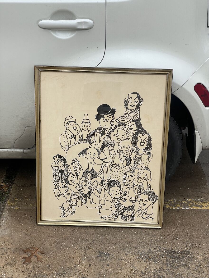I Found This Original Line Drawing Today At A Thrift Store In Dallas And Was Immediately Drawn To It! 😉 I'm Having Trouble Naming All The Celebrities But I Can Point Out Marilyn And Shirley Temple And Laurel And Hardy? Curious Who Else Is Featured!