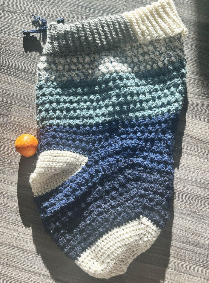 I Decided To Learn To Crochet By Making My Husband A Stocking, But I Got The Scale A Little Bit Off. But The Sheer Size Of It Has Made Us Laugh So Much That It Is Well Worth The Mistakes