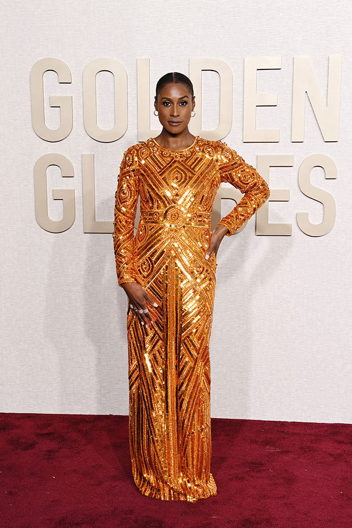 Issa Rae's Floor-Length Gold Pamella Roland Gown