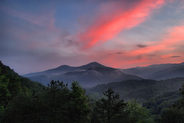 The Blue Ridge Parkway At Dusk At The Great Smoky Mountains