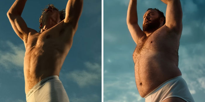 German Beer Brand Hilariously Spoofs Jeremy Allen White’s Calvin Klein Ad With A Real “Dad Bod”