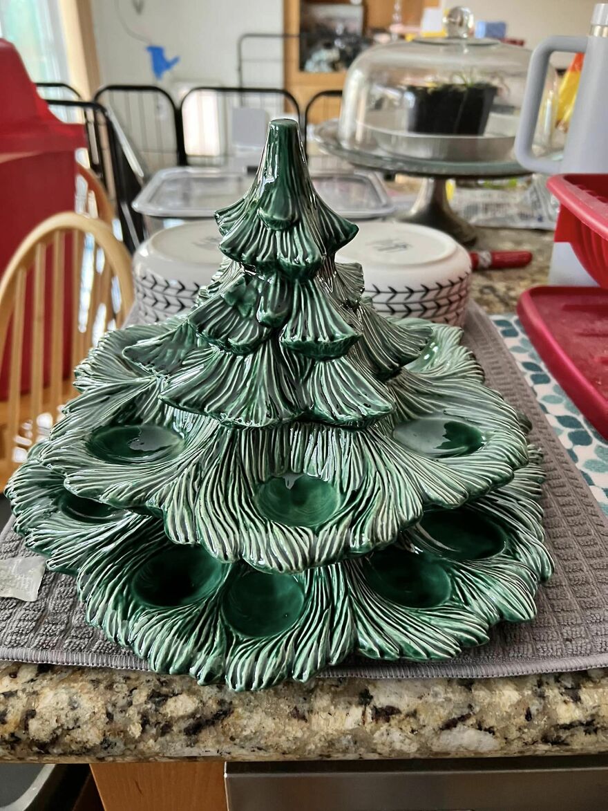 My $8 Thrift Find From The Di Yesterday…not Sure I’ll Ever Use It But It Was Too Unique To Leave. Deviled Egg Christmas Tree…