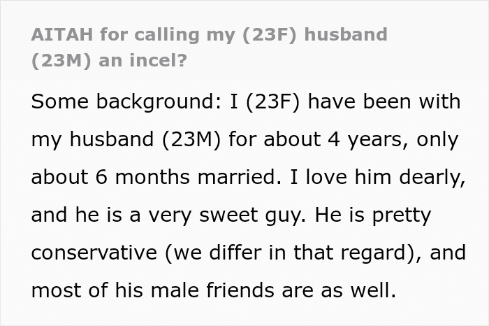 “Stop Being An Incel”: Wife Done With Husband Putting Alpha-Male Influencer’s Needs First “Stop Being An Incel”: Wife Done With Husband Putting Alpha-Male Influencer’s Needs First