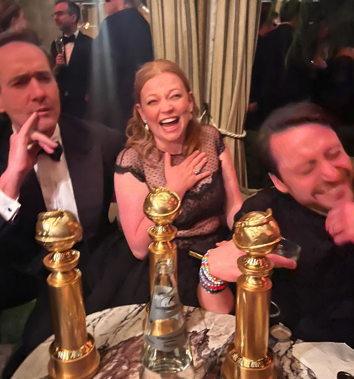 The Cast Of Succession Celebrating Their Wins