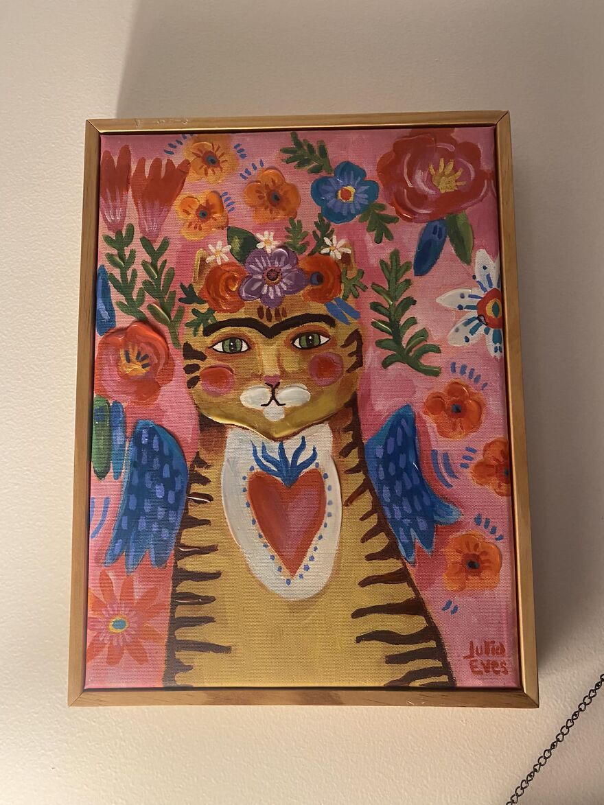I Found This Darling Lady At A Thrift Shop In Philadelphia. It Even Has The Name Of The Artist In The Corner! I’m Still Deciding Whether I Should Call Her Frieda Catlo Or Kitty Calo