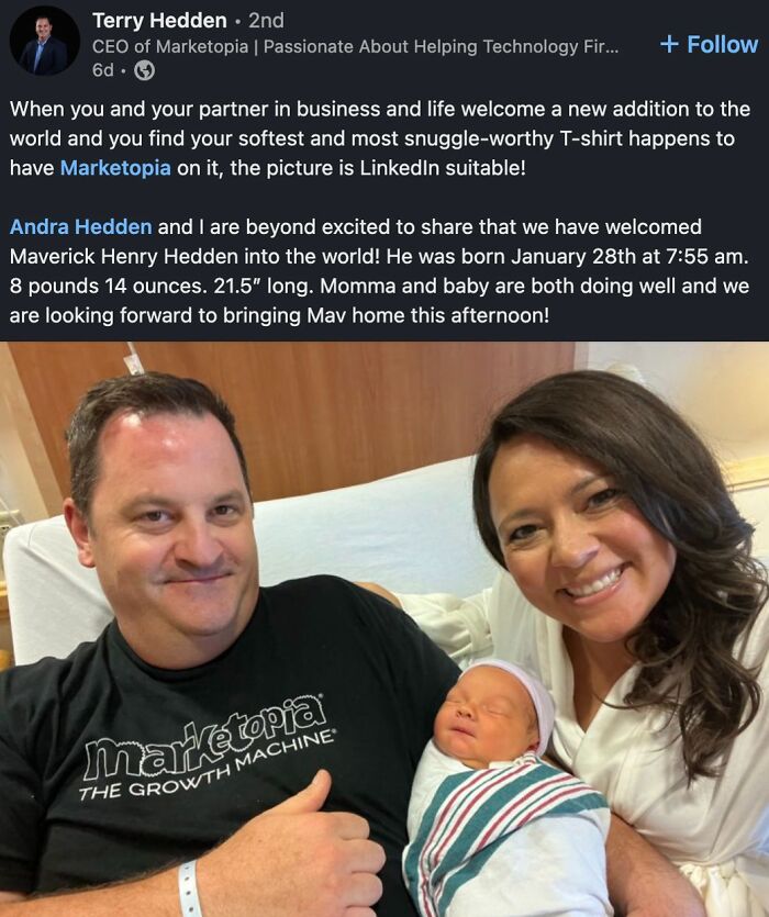 I Wore My Merch To The Birth Of My Child So I Could Put The Photo On Linkedin