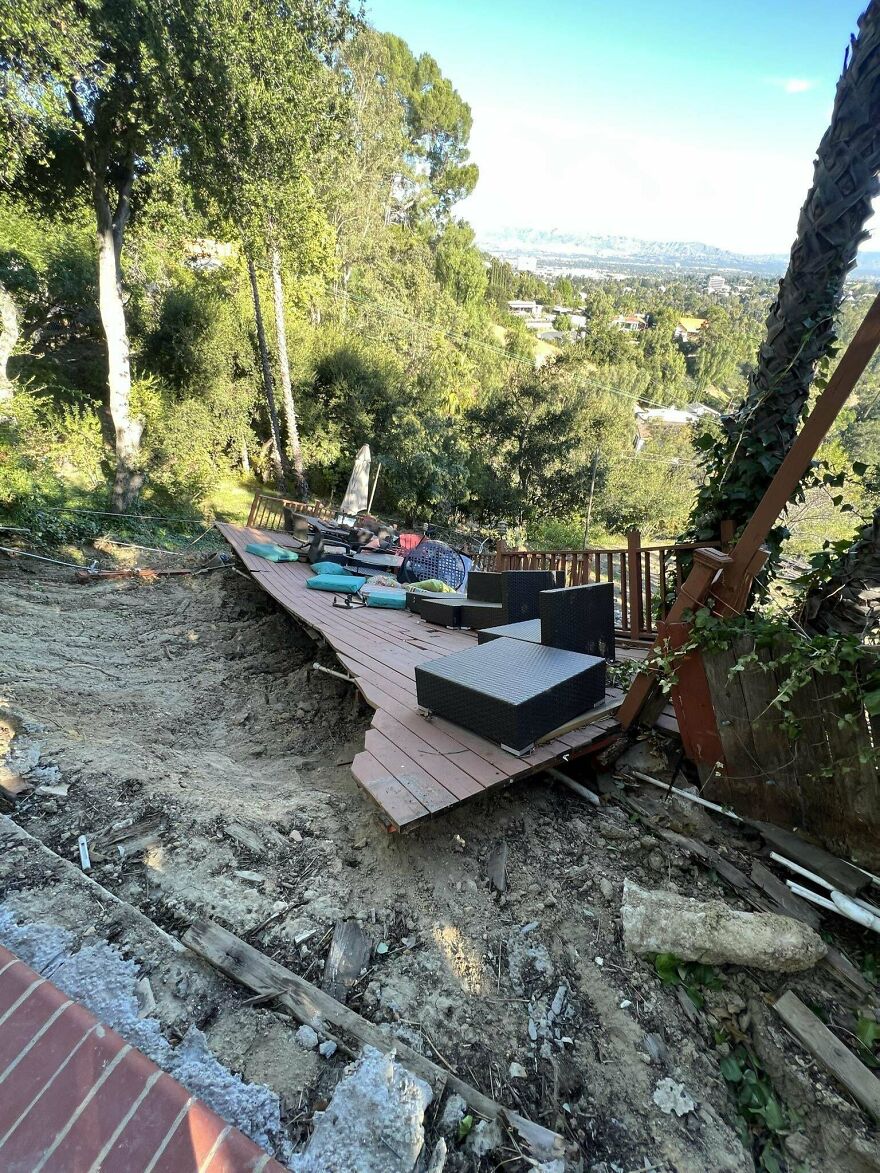 These Homeowners Were Out Of Town When Their Pool Service Technician Left The Water Running. As A Result, The Pool Overflowed And Contributed To The Failure Of This Deck