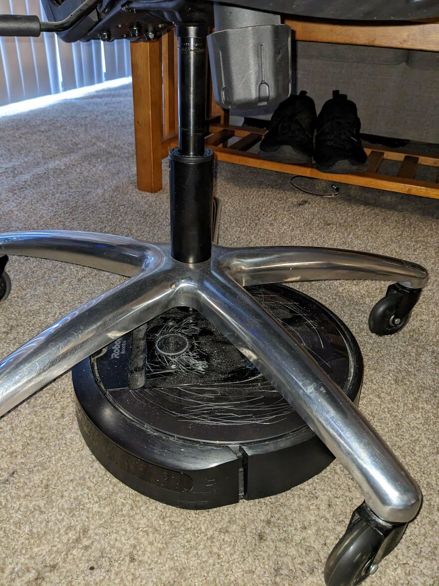 It Turns Out My New Roomba Is Perfectly Tall Enough To Absolutely Obliterate Itself On The Bottom Of My Swivel Chair