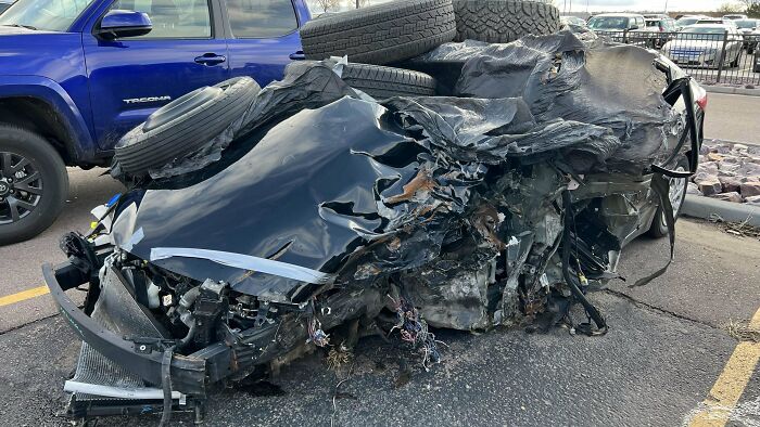 This Is The Car My Stepdad Decided To End His Life In. He Ran Into The Rear Axles Of A Tractor Trailor. No Seatbelt. Coded 4 Times On The Way To The Hospital