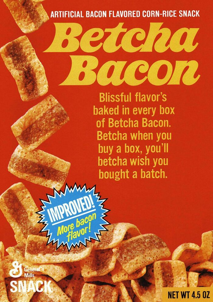 Betcha Bacon (1972-Circa 1976): Snack Crackers That Were Made To Look And Taste Like Little Strips Of Bacon, Along With Subtle Hints Of Cheddar Cheese And Buttermilk. Photo Courtesy Of Discontinued Foods On Twitter