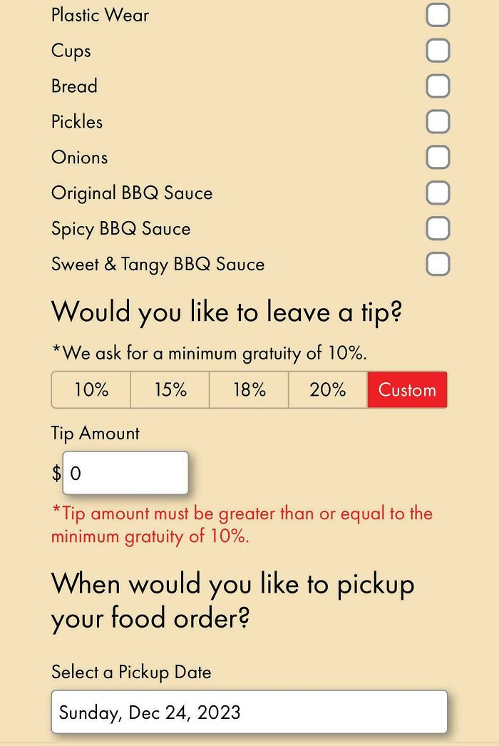 Terry Black’s Doesn’t Let You Place A Pick-Up Order Without At Least A 10% Tip. What’s The Point Of Tipping If You Make It Mandatory?