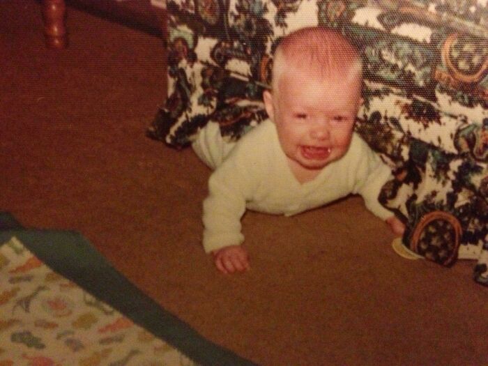Shortly After My First Christmas, When I’d Figured Out How To Scoot Backward (But Not Forward)…