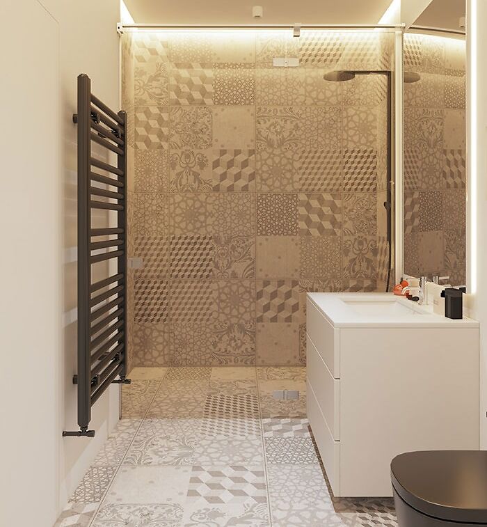 Photography of bathroom with ornamental tiles