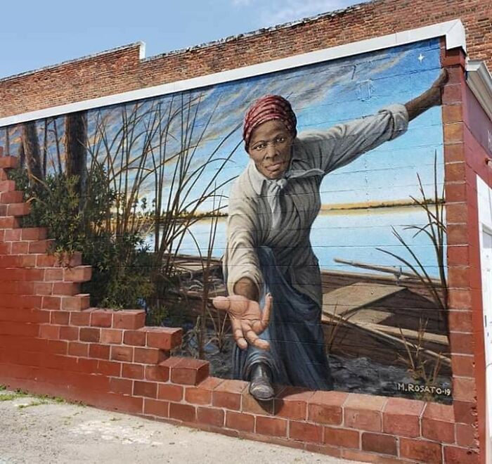 Harriet Tubman Mural Painted On The Side Of A Wall