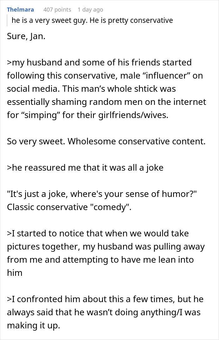 “Stop Being An Incel”: Wife Done With Husband Putting Alpha-Male Influencer’s Needs First “Stop Being An Incel”: Wife Done With Husband Putting Alpha-Male Influencer’s Needs First