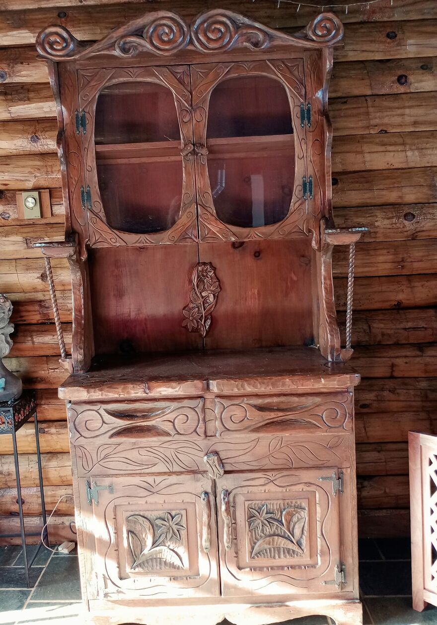 This Was Hand Made In The Seventies And Is One Of A Kind! Bought It Second Hand And Finally Got It Into My Space Today. It's So Gorgeous And The Details Are Amazing. I'm An Herbalist And I'm Going To Use It As A Magical Herbal Storage Hutch. I Thought It Needed To Be Seen And Appreciated Here With All Of You Creative Lovely Treasure Hunters!