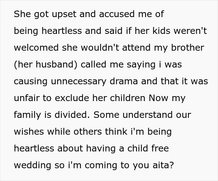 Bride Refuses To Make An Exception For SIL’s 4 Kids At Her Child-Free Wedding, Drama Ensues Bride Refuses To Make An Exception For SIL’s 4 Kids At Her Child-Free Wedding, Drama Ensues