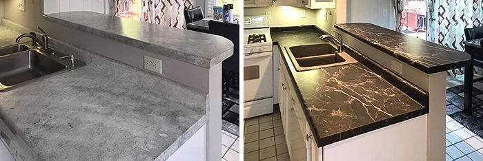 Before and after laminate countertop resurfacing