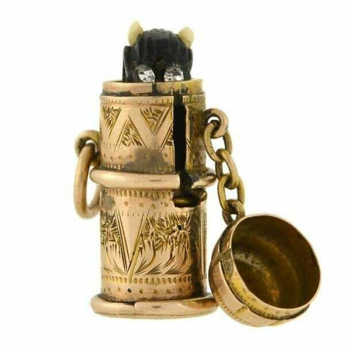 When The Lid Is Opened On This Victorian Gold Charm, A Little Demon With Sparkling Rhinestone Eyes Pops Out. These (Frankly Adorable) Devil Totems Were Worn As Symbols Of Temperance -- A Reminder To Resist The Sinful Temptation Of Drinking Alcohol