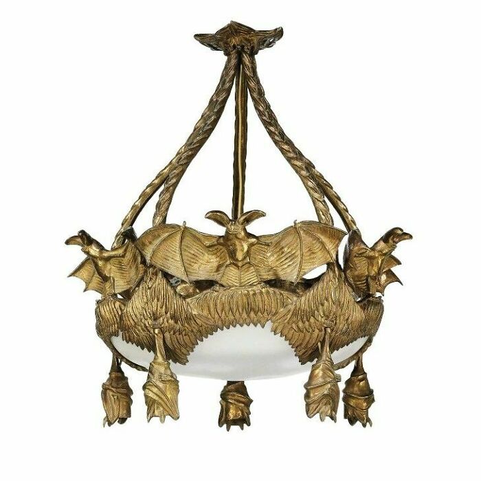 Gilt-Bronze Bat Chandelier Made Around 1910 By Swedish Lamp Company Böhlmarks. My Favourite Detail Is The Pendant Lights That Are Enclosed By Little Furled Bats Hanging Upside Down