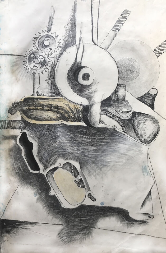Cogs 1981. Version 2, 2020. Graphite And Wash On Paper