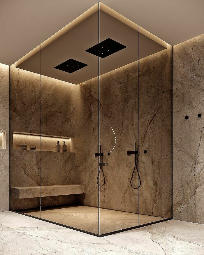Grey-ish and spacious walk-in shower 