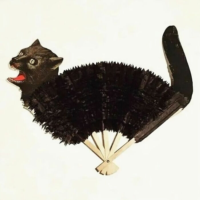 Black Cat Paper Fan Made In Germany In The 1920s. I Know This Was Intended As A Novelty Halloween Accessory, But I Can Think Of At Least Six Of My Regular Outfits That Would Go Perfectly With A Pissed-Off Cat