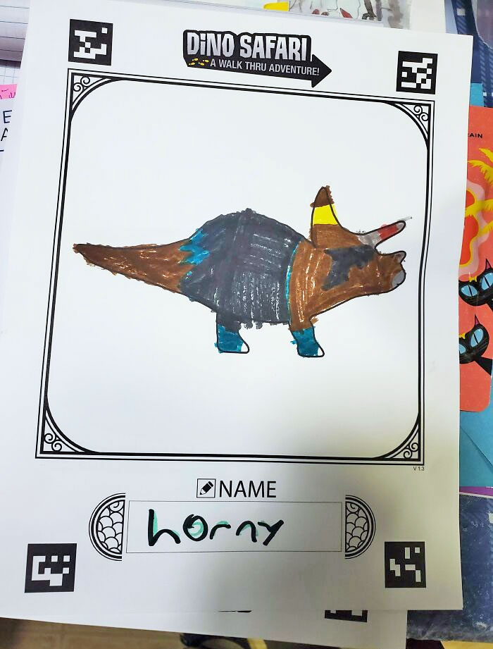 My Son Went To A Dinosaur Event And They Had A Thing Where You Could Color A Dinosaur And It Would Go On A Screen. This Is My Son's