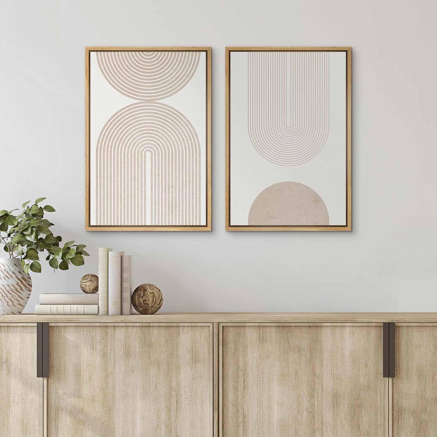 Light room with two abstract geometric wall prints